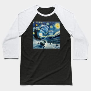 Snowmobiling Starry Night - Winter Sports Baseball T-Shirt